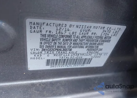 2017 Nissan Versa Note Sv from USA, damaged, VIN 3N1CE2CP6HL355730